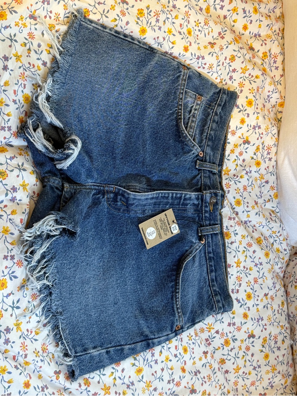 Levi's Blue Distressed Frayed Hem Denim Shorts